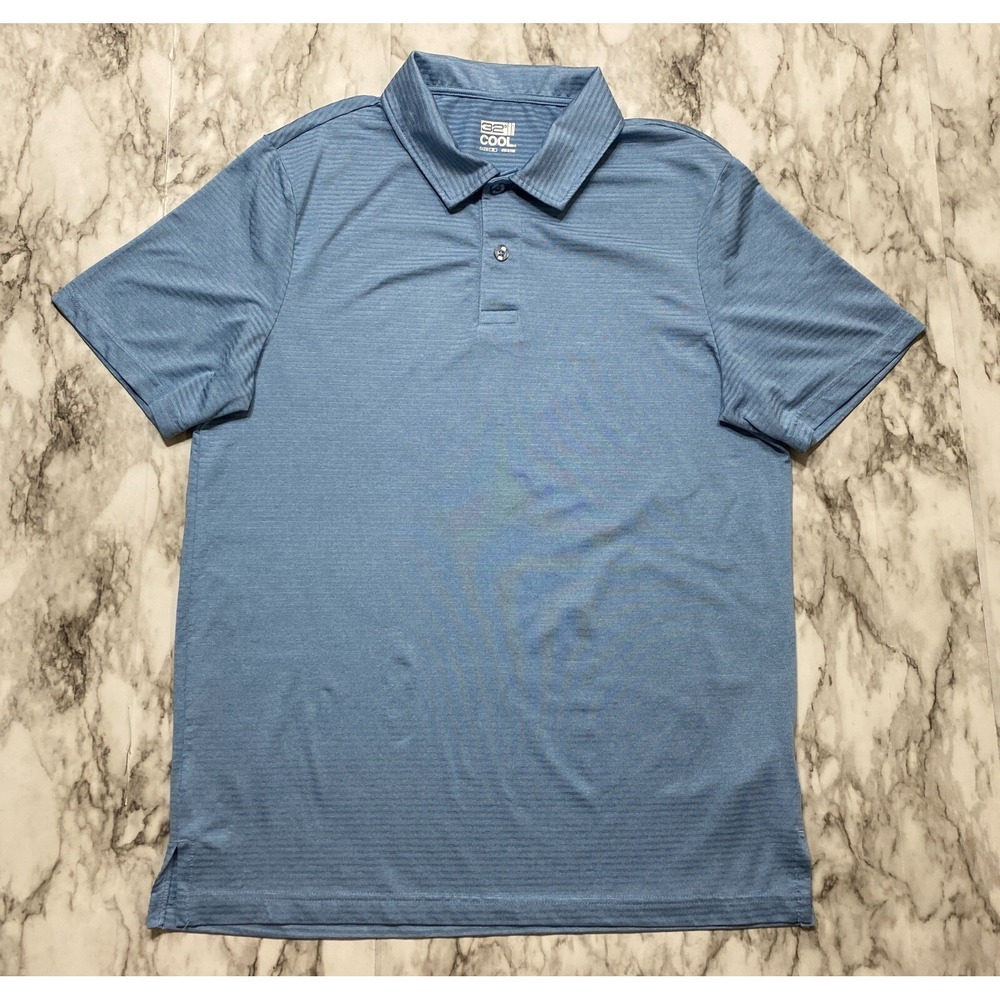 32 Degrees Cool Men's Polo Shirt Size M Blue‎ Striped Short Sleeve